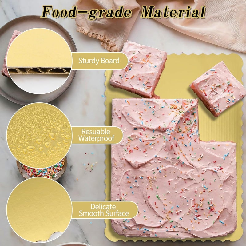 Ascher 15 Pack 19 x 14 Inch Greaseproof Rectangle Cake Boards, Premium Corrugated Single Wall Cake Base Board Half Sheet Cake Board for Sheet Cake, Dessert Base, Cupcake and Cake Pizza(Gold) - Image 2