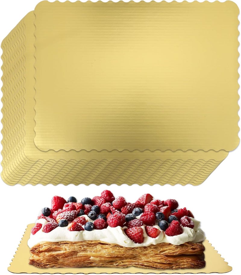 Ascher 15 Pack 19 x 14 Inch Greaseproof Rectangle Cake Boards, Premium Corrugated Single Wall Cake Base Board Half Sheet Cake Board for Sheet Cake, Dessert Base, Cupcake and Cake Pizza(Gold) - Image 1