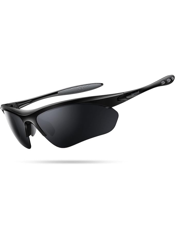 Lamicall 22g Polarized Sports Sunglasses for Men Women - UV400 Protection Sun Glasses for Running Cycling Fishing Golf Driving, Black Gray - Image 1