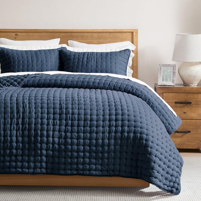 WDCOZY Navy Blue Twin Size Quilt Bedding Sets with Pillow Sham Lightweight Soft Bedspread Coverlet Quilted Blanket Thin Comforter Bed Cover All Season Summer Spring 2 Pieces 68x90 inches