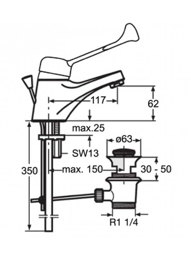 Ideal Standard Ceramix Basin Mixer With Extended Lever Handle - With Pop-Up Drain For Special Needs Chrome Ideal Standard  - Image 2