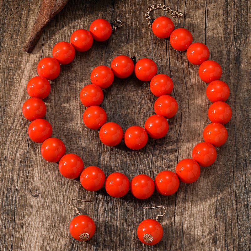 European and American personality exaggerated design round beads handmade beaded necklace niche vintage necklace suit three-piece set Type a (200g) beaded necklace set of three pieces