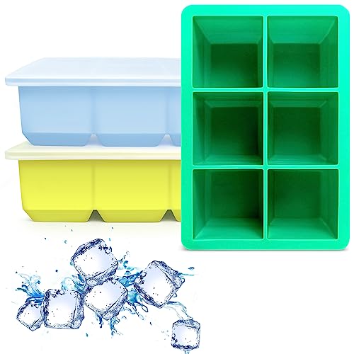 Excnorm Silicone Ice Cube Trays 3 Pack - Large Size Silicone Ice Cube Molds with Leak Proof Removable Lid Square Ice Cube Tray And BPA Free for Cocktail,Whiskey, Stackable Flexible Ice - Image 1