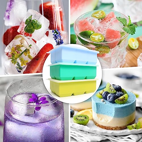 Excnorm Silicone Ice Cube Trays 3 Pack - Large Size Silicone Ice Cube Molds with Leak Proof Removable Lid Square Ice Cube Tray And BPA Free for Cocktail,Whiskey, Stackable Flexible Ice - Image 3