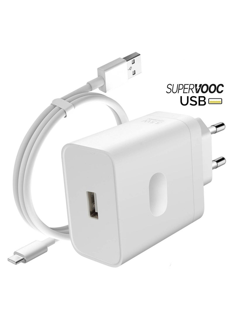 ماركة غير محددة - محول شحن فلاش سوبر VOOC بقوة 80 واط مع كابل تايب سي متوافق مع اوبو - Image 1