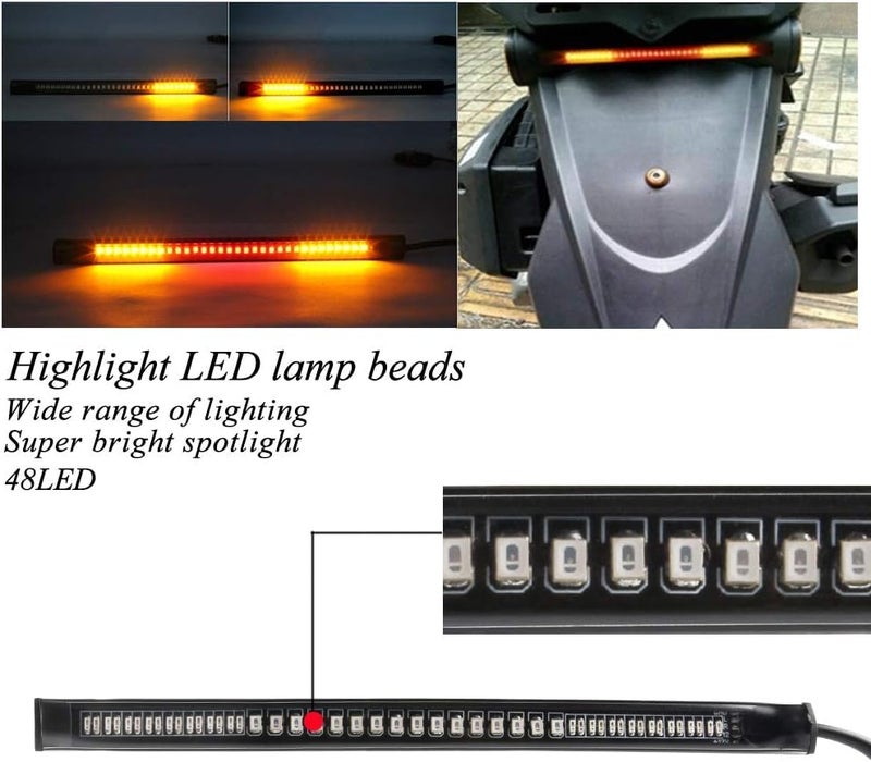 ADWAIT Bike And Scooty Strip Tail Light Brake Stop Turn Signal License Plate Light 48 LED Red Amber Color For Royal Enfield Thunderbird 350 - Image 2