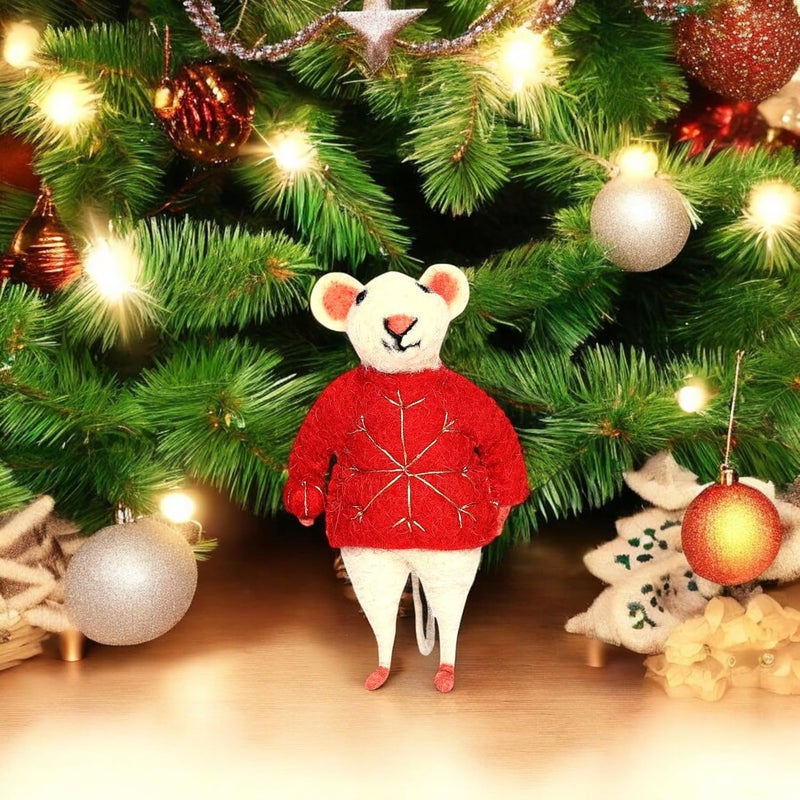 NATRIEL Handmade Premium Wool Felt Animals Eco Friendly Needle Felted Valantine Day Gift Stuffed Ornament for Her Premium Handmade Stuff 1 Mouse - Image 1