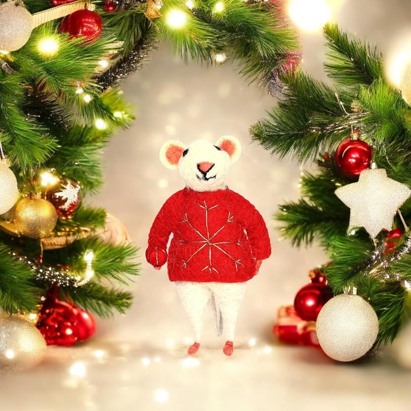 NATRIEL Handmade Premium Wool Felt Animals Eco Friendly Needle Felted Valantine Day Gift Stuffed Ornament for Her Premium Handmade Stuff 1 Mouse - Image 5