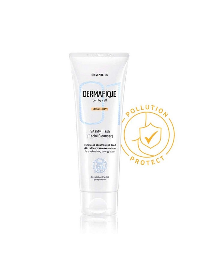 Dermafique Vitality Flash Facial Cleanser Exfoliating Face Wash For Normal To Oily Skin Exfoliates Dead Cells Cleanses Pores Removes Oil With Orange Zest Extracts And Vitamin E Oilfree (100 Ml) - Image 1