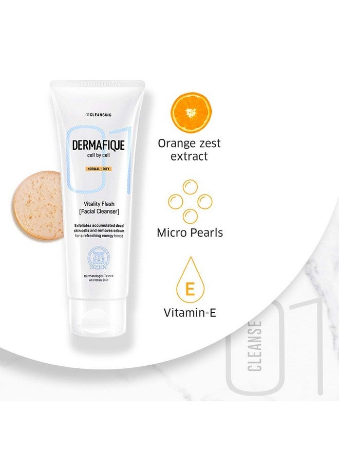 Dermafique Vitality Flash Facial Cleanser Exfoliating Face Wash For Normal To Oily Skin Exfoliates Dead Cells Cleanses Pores Removes Oil With Orange Zest Extracts And Vitamin E Oilfree (100 Ml) - Image 5