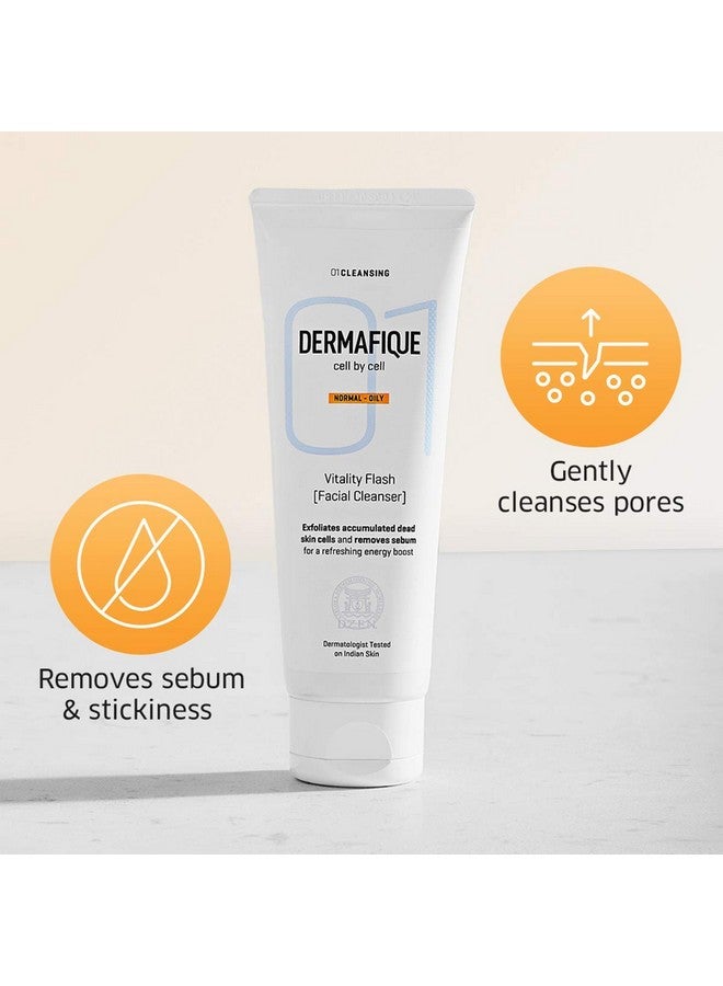 Dermafique Vitality Flash Facial Cleanser Exfoliating Face Wash For Normal To Oily Skin Exfoliates Dead Cells Cleanses Pores Removes Oil With Orange Zest Extracts And Vitamin E Oilfree (100 Ml) - Image 4