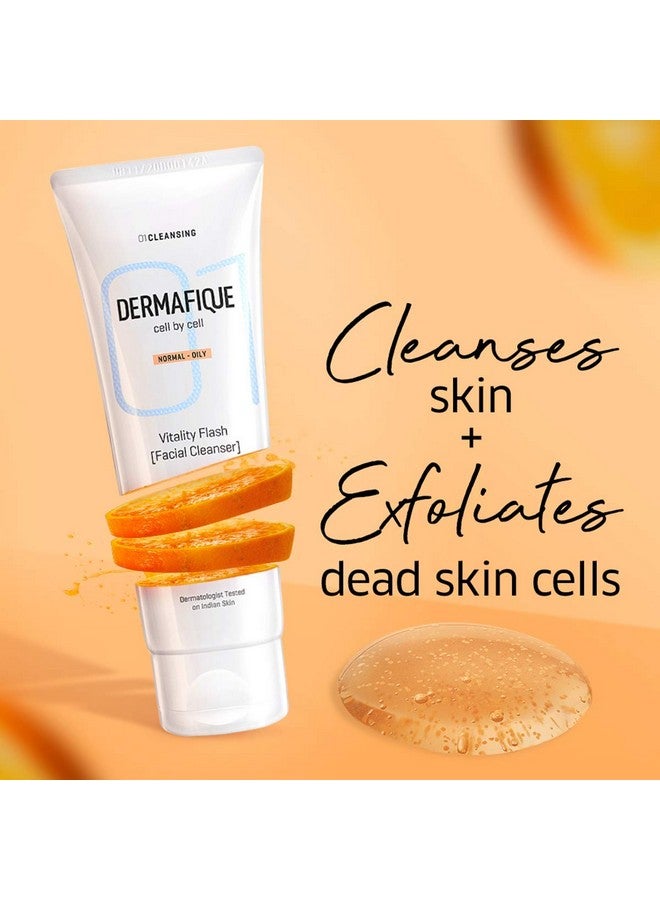 Dermafique Vitality Flash Facial Cleanser Exfoliating Face Wash For Normal To Oily Skin Exfoliates Dead Cells Cleanses Pores Removes Oil With Orange Zest Extracts And Vitamin E Oilfree (100 Ml) - Image 3