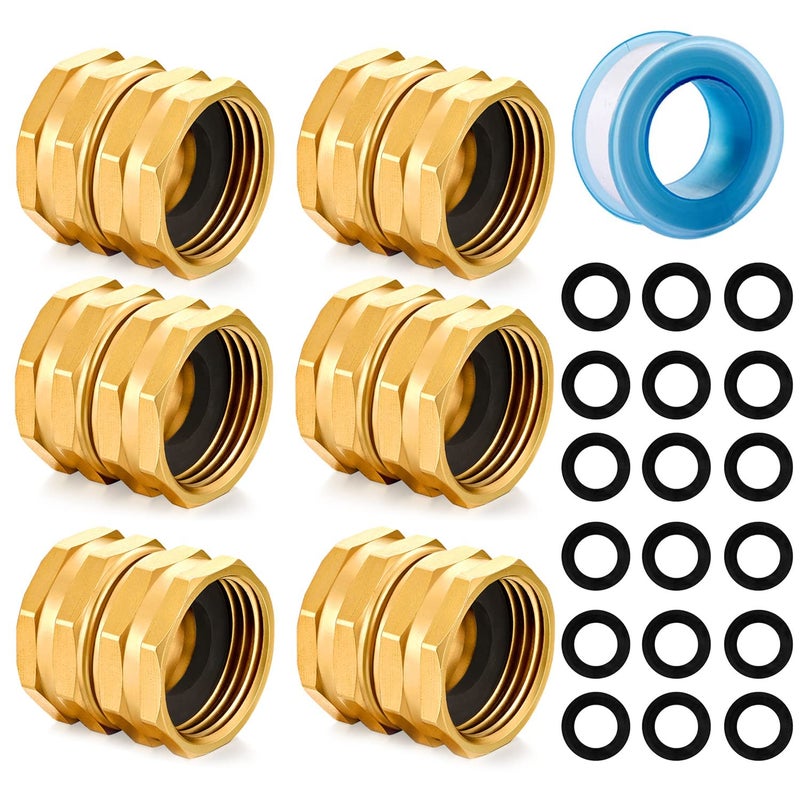YELUN Garden Hose Fittings Connectors Adapter Solid Brass Repair double female to female faucet leader coupler dual water hose connector34GHT 6Pcs - Image 2