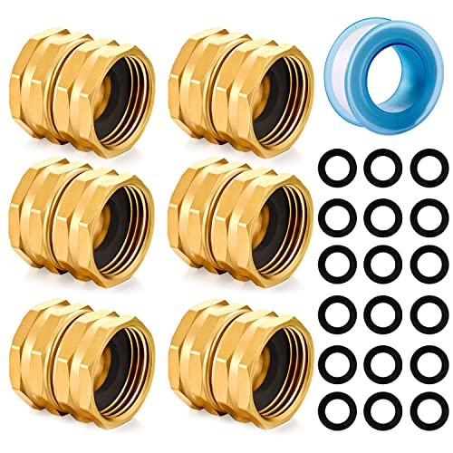 YELUN Garden Hose Fittings Connectors Adapter Solid Brass Repair double female to female faucet leader coupler dual water hose connector34GHT 6Pcs - Image 1