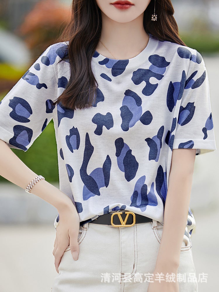 There Is Always A Suitable One-Summer Classic Joker Mulberry Silk Various Printed Pattern Round Neck Short Sleeve T-Shirt - Image 5