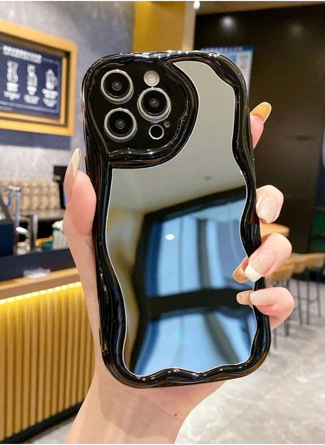 ShebSheb Simple Wave Design Phone Case for iPhone 14 Pro with Mirror , Wavy Frame Soft TPU Aesthetic Phone Cover  - Image 3