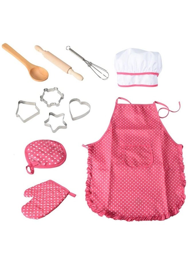 11-Piece Polka Dot Kids Kitchen Cooking Play With Apron And Chef Hat Set  - Image 1