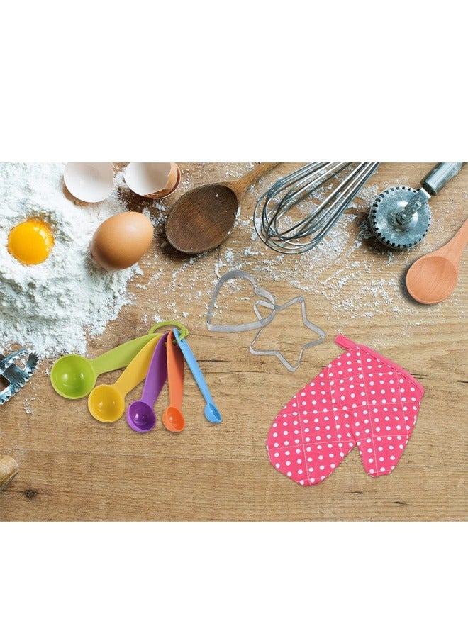 11-Piece Polka Dot Kids Kitchen Cooking Play With Apron And Chef Hat Set  - Image 3