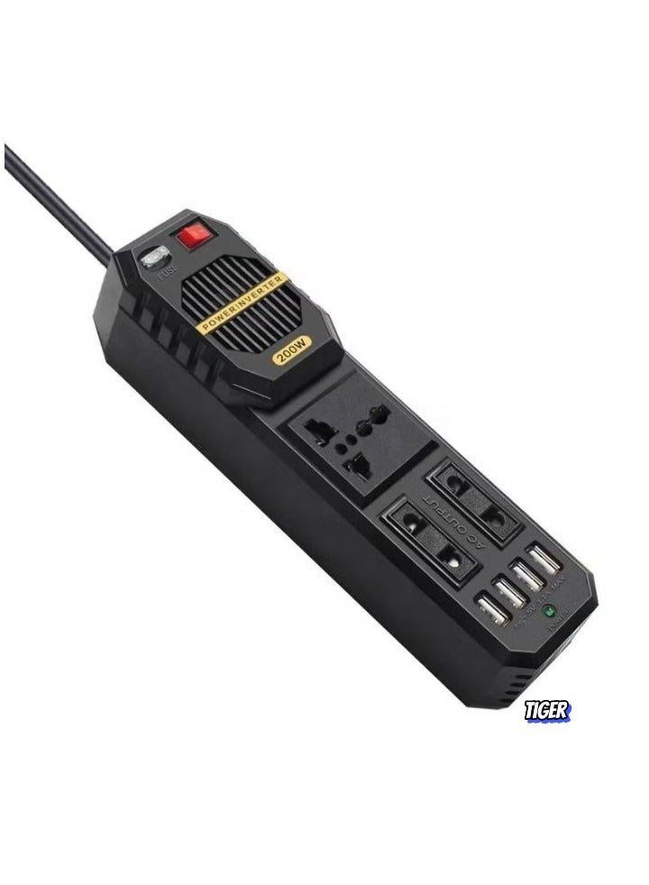 TIGER 200W Power Inverter, 12V DC to 220V AC Car Power Inverter – High Capacity, Compact, and Efficient Car Converter for Laptops, Smartphones, and Other Electronics  - Image 1