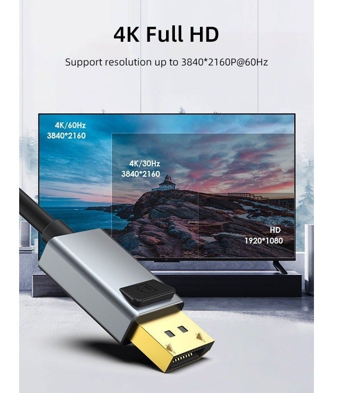 CABLETIME PREMIUM Cabletime Displayport to HDMI HDTV  Adapter Cable,  Audio Video  SUPPORT4K/60HZ ,Black PVC jacket, WITH LED, WITH RING - Image 2