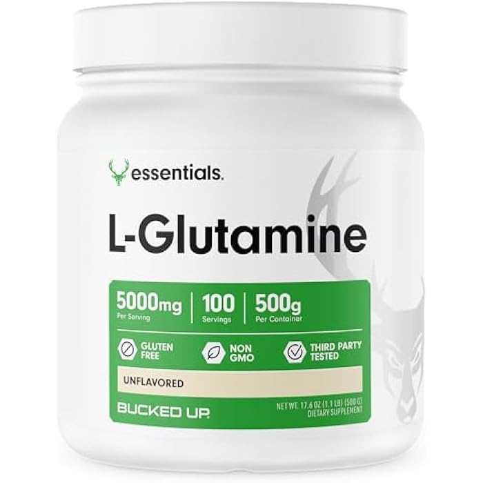 Bucked Up L-Glutamine 500g Powder, Gluten-Free, Non-GMO, Unflavored (100 Servings) - Image 1