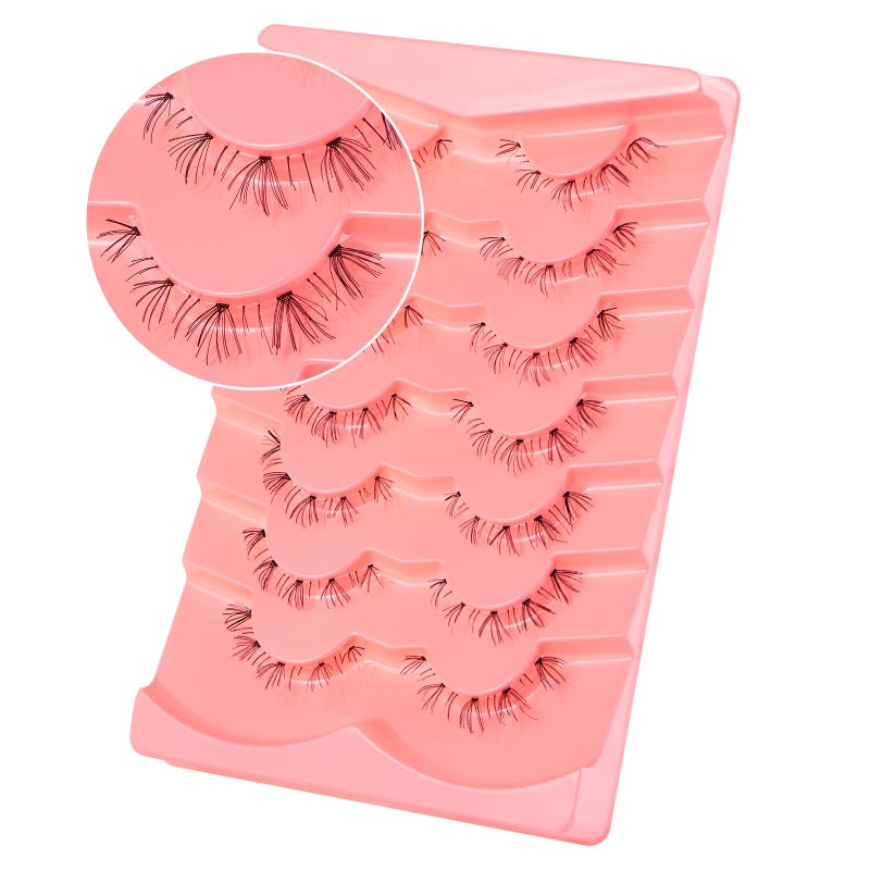 outopen 7 Pairs Bottom Lashes Clear Band Wispy Natural Look Lashes Japanese Manga Style Spiky Anime Lower Lashes Dramatic DIY Cosplay Bottom Eyelashes Reusable (A03) - Image 3