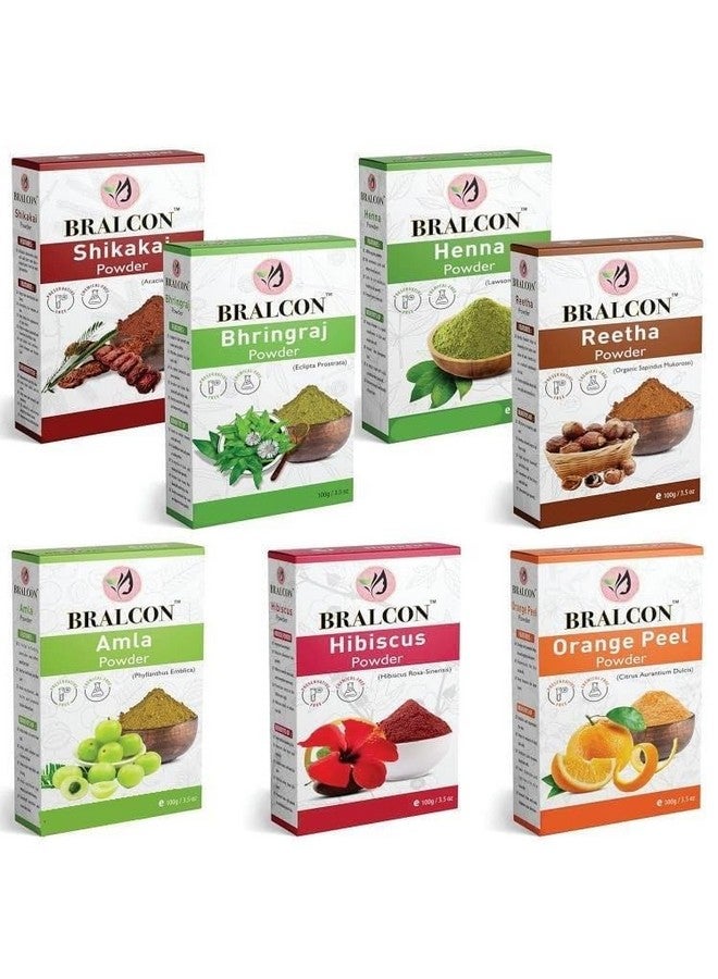 BRALCON Powder Amla, Reetha, Shikakai, Bhringraj, Hibiscus, Henna, Orange Peel Combo | Pack of 7 | 700gm - Image 1