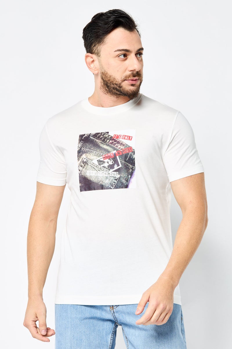 JOHN RICHMOND Men Crew Neck Short Sleeve Graphic Print T-Shirt, Off White - Image 1
