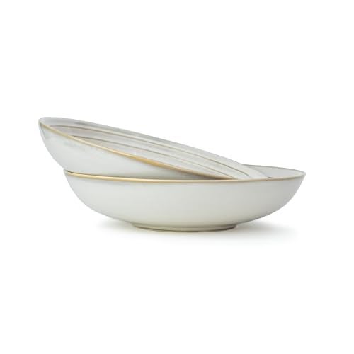 Shay Ceramic Pasta Bowl Set, 21cm, 2 Pieces, White | Glossy Finish | Porcelain Ceramic Serving Bowls | Pasta Plate (Reactive Pasta Plate - White) - Image 1