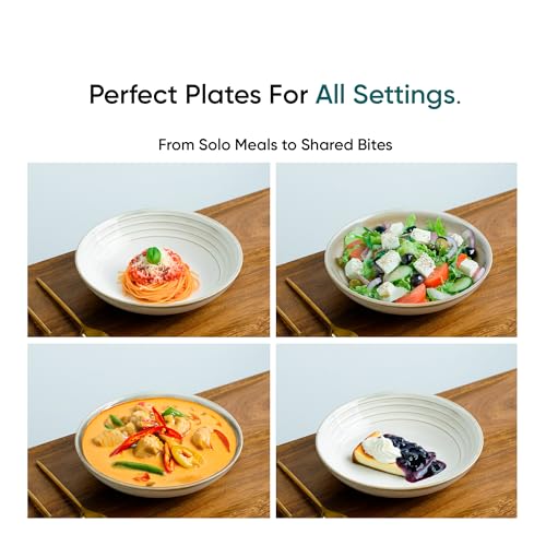 Shay Ceramic Pasta Bowl Set, 21cm, 2 Pieces, White | Glossy Finish | Porcelain Ceramic Serving Bowls | Pasta Plate (Reactive Pasta Plate - White) - Image 4