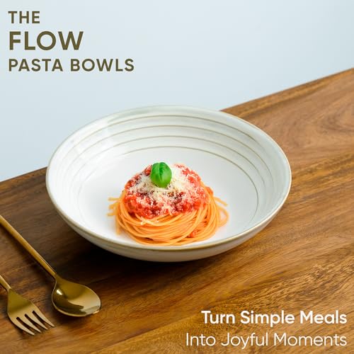 Shay Ceramic Pasta Bowl Set, 21cm, 2 Pieces, White | Glossy Finish | Porcelain Ceramic Serving Bowls | Pasta Plate (Reactive Pasta Plate - White) - Image 2