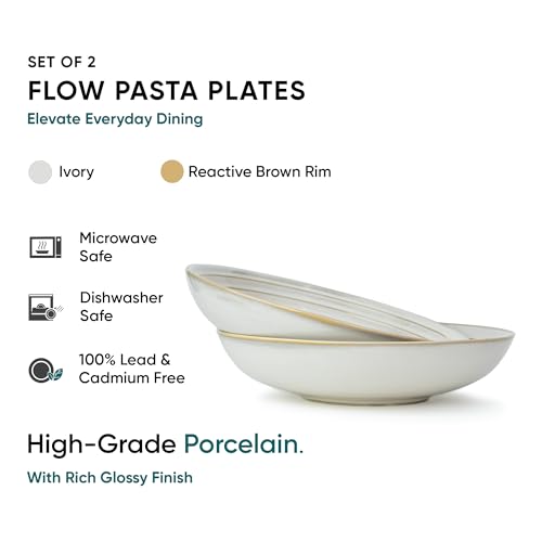 Shay Ceramic Pasta Bowl Set, 21cm, 2 Pieces, White | Glossy Finish | Porcelain Ceramic Serving Bowls | Pasta Plate (Reactive Pasta Plate - White) - Image 3