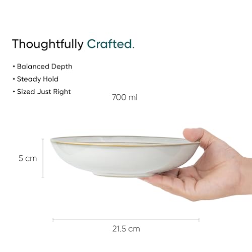 Shay Ceramic Pasta Bowl Set, 21cm, 2 Pieces, White | Glossy Finish | Porcelain Ceramic Serving Bowls | Pasta Plate (Reactive Pasta Plate - White) - Image 5