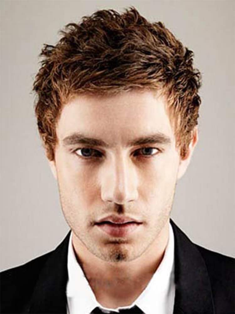 Kaneles Mens Short Wig Brown Layered Natural Synthetic Costume Cosplay Hair Wig
