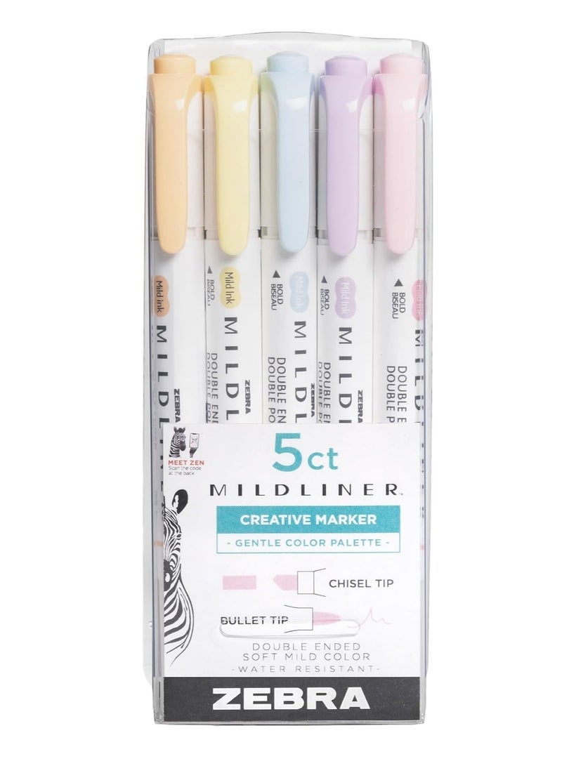 Zebra Mildliner Dual Tip Highlighter Set – 5 Pastel Colors - Image 4