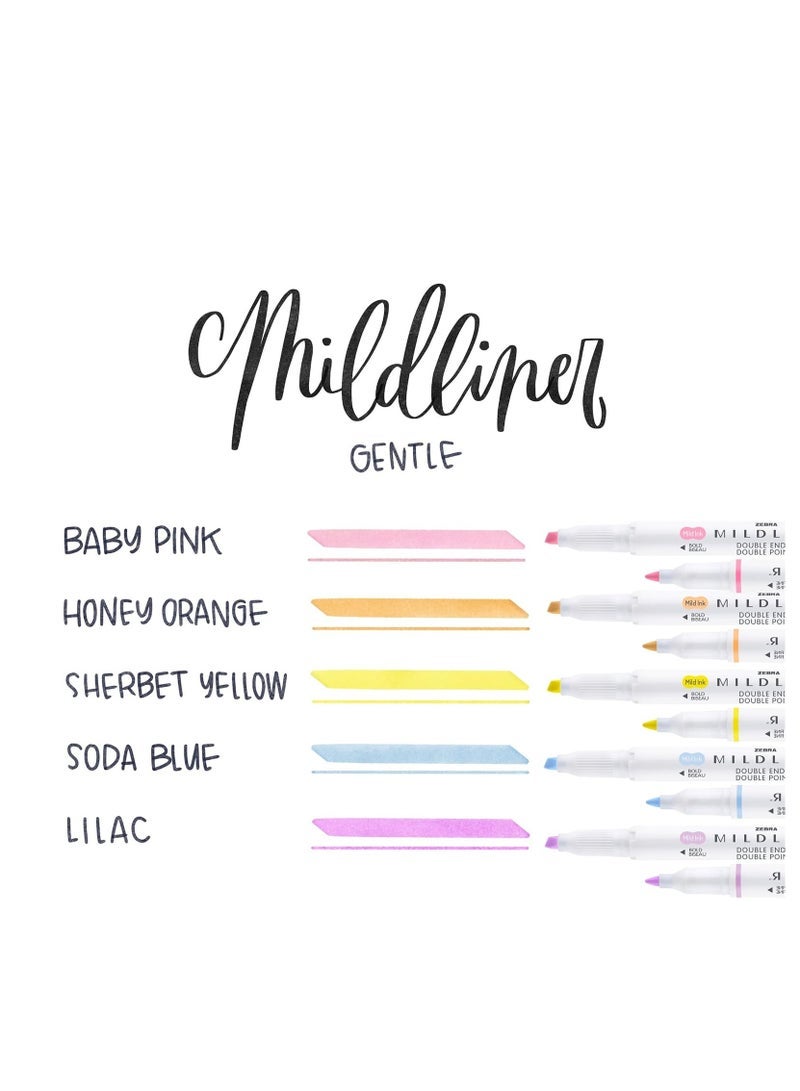 Zebra Mildliner Dual Tip Highlighter Set – 5 Pastel Colors - Image 3