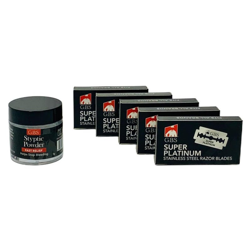 G.B.S Double Edge Blades for Double Edge, Safety and Shavette Razors - 50 Blades and Styptic Powder Jar stop shaving nicks and bleeding - Image 1