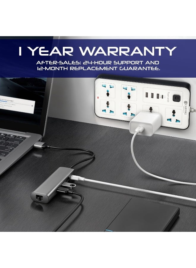CAROSKI Tower Extension Cord, 6-Power Socket with 4 USB Charger Station - Fire Retardant Multi-Plug Office Supplies Protected Extension Cable (6 Way Universal)  - Image 5