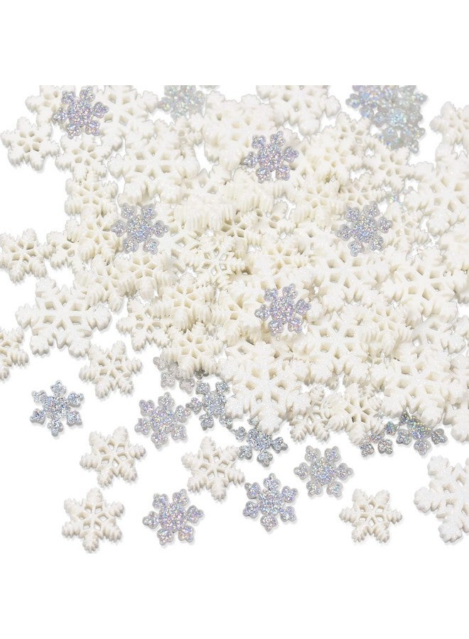 kockuu 100Pcs Mini Snowflake Ornament Christmas Decorations Glitter Resin White And Clear Snowflakes Christmas Craft Embellishment For Diy Craft Xmas Tree Winter Party Table Decor (3 Sizes) - Image 1