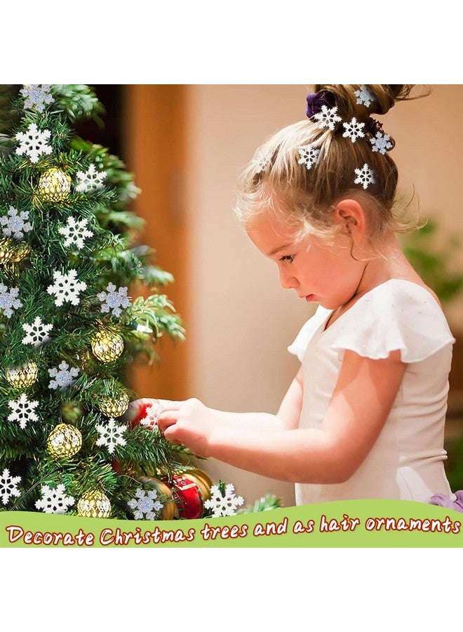 kockuu 100Pcs Mini Snowflake Ornament Christmas Decorations Glitter Resin White And Clear Snowflakes Christmas Craft Embellishment For Diy Craft Xmas Tree Winter Party Table Decor (3 Sizes) - Image 4