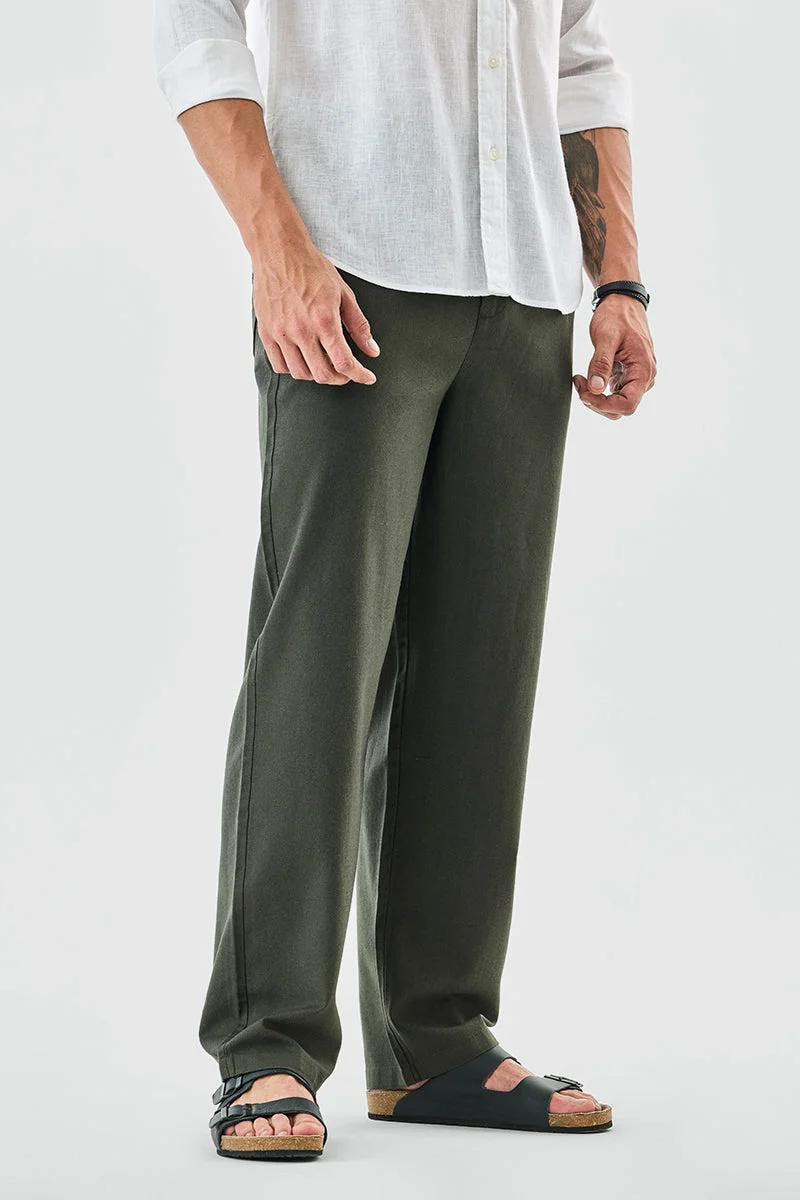سنيتش Olive Solid Relaxed Casual Trousers