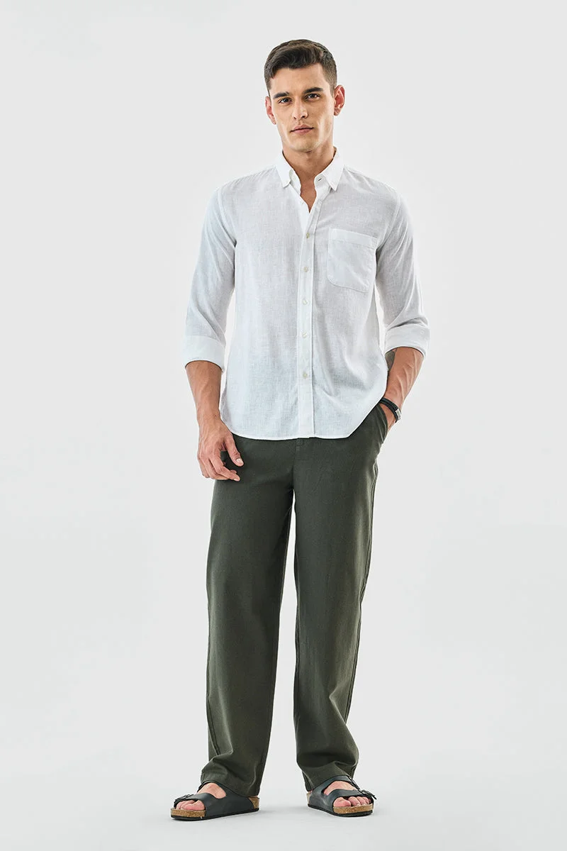 سنيتش Olive Solid Relaxed Casual Trousers