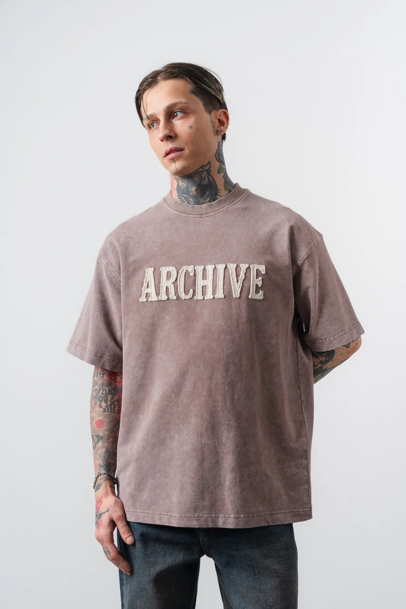 RESPIRE Men's Archive Embroidered Washed Oversize T-Shirt, Brown