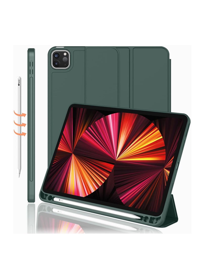 DUSALA iPad Pro 11 Inch Case (2022/2021/2020, 4th/3rd/2nd Generation), iPad Pro 11 Inch Cover, Built-in Pencil Holder, Flexible Back Cover, Tri Fold Stand, Auto Sleep/Wake, Rebound Magnetic Case, (Green) - Image 1