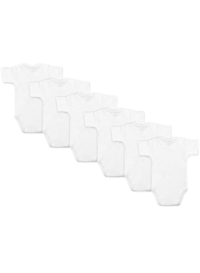 Babies Basic 100% Super Combed Cotton, Short Sleeves Romper/Bodysuit, For New Born To 24Months, Set Of 6 - White  - Image 4
