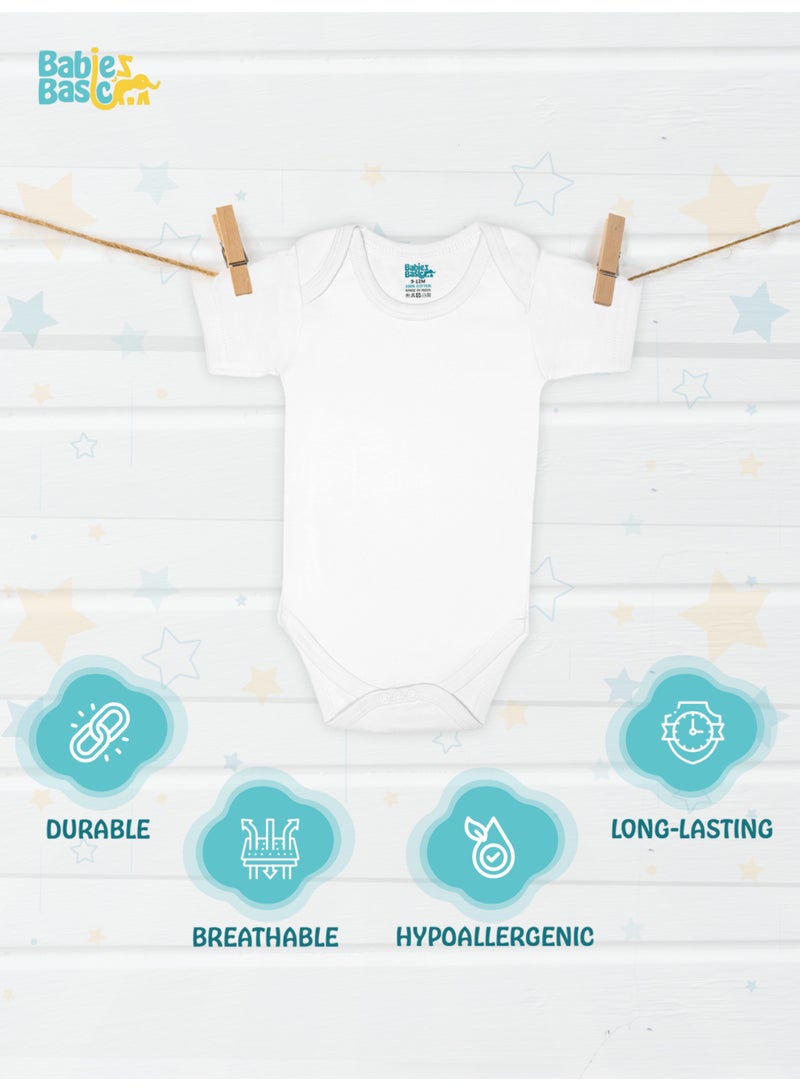 Babies Basic 100% Super Combed Cotton, Short Sleeves Romper/Bodysuit, For New Born To 24Months, Set Of 6 - White  - Image 2