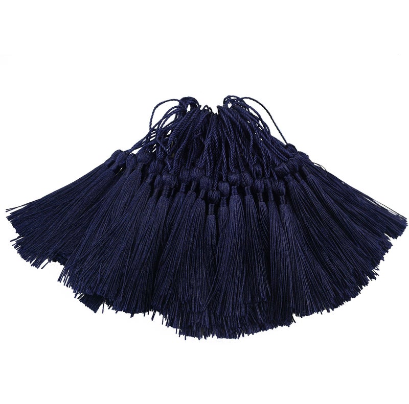 100pcs 13cm5 Inch Silky Floss Bookmark Tassels with 2Inch Cord Loop and Small Chinese Knot for Jewelry Making Souvenir Bookmarks DIY Craft Accessory Dark Blue