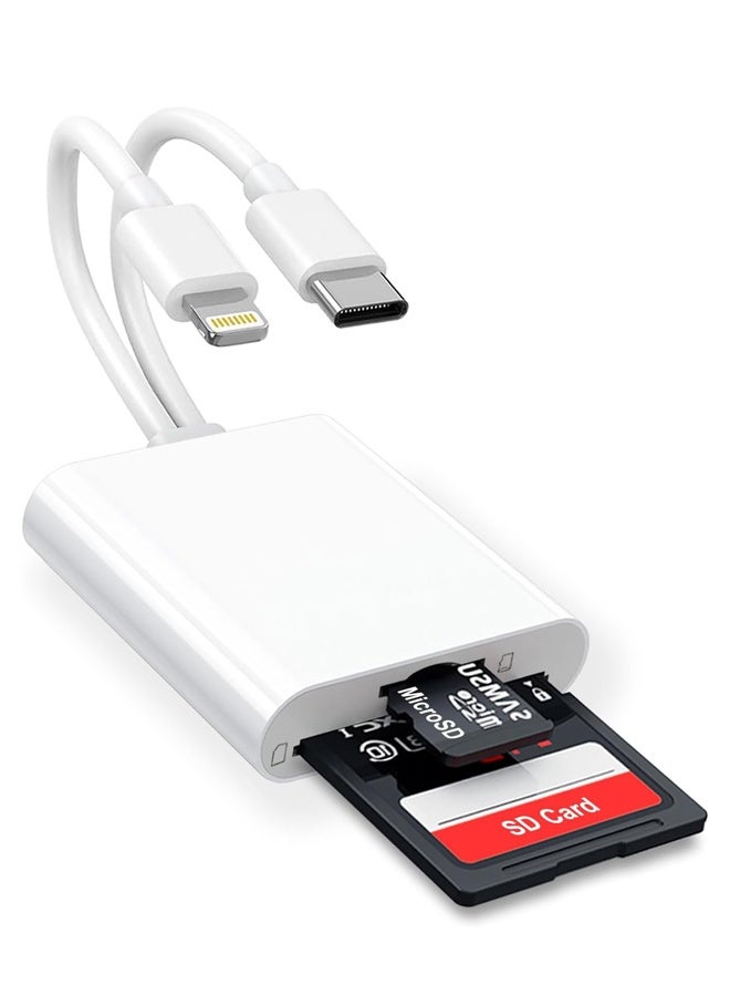 SD Card Reader for iPhone iPad, 2 in 1 SD/Micro SD Card Adapter Dual Connector (Lightning & USB-C) for SD and TF Memory Cards, Trail Camera Viewer with No Driver Needed Plug & Play - Image 1