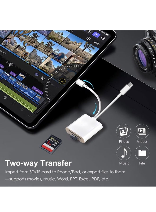 SD Card Reader for iPhone iPad, 2 in 1 SD/Micro SD Card Adapter Dual Connector (Lightning & USB-C) for SD and TF Memory Cards, Trail Camera Viewer with No Driver Needed Plug & Play - Image 5