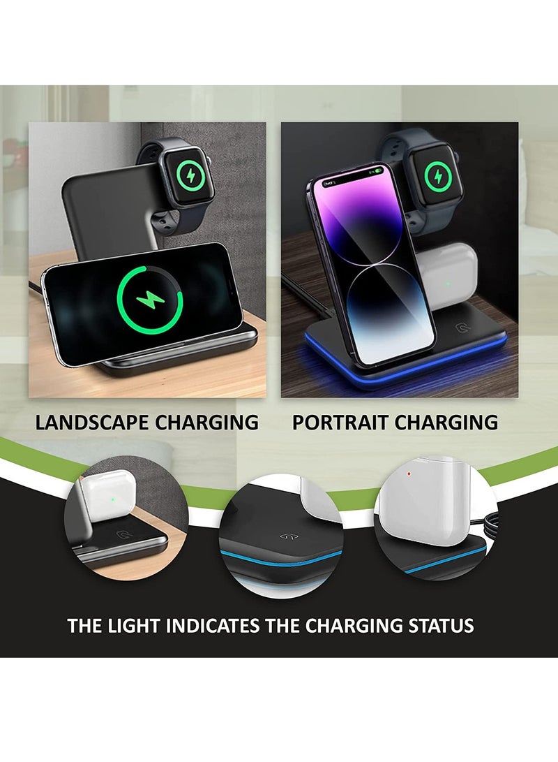 Wireless Charger – 3 in 1 Charging Station with USB Data Cable – Charging Station for iPhone 14/13/12/11 Pro/XS, Air Pods 3/2/1/pro, iWatch Series, Samsung and Qi-Certified Phones - Image 4